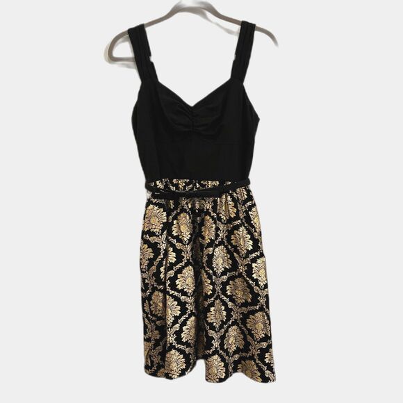 ModCloth Black Gold Fit Flare Floral Retro Sleeveless Dress  Women's Size Medium - Picture 6 of 9